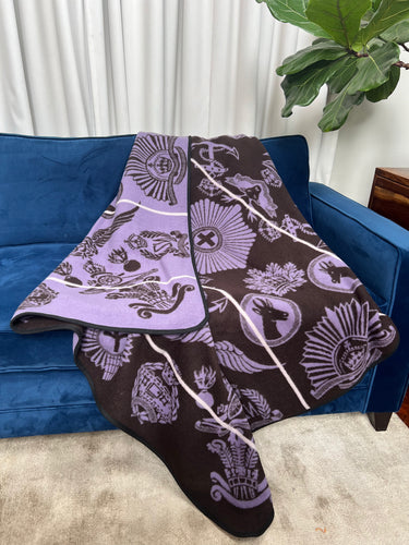 Victoria England Badges of the Brave Blanket (Brown and light purple)